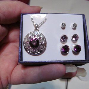 Jewelry set necklace three pairs pierced earrings NIB signed